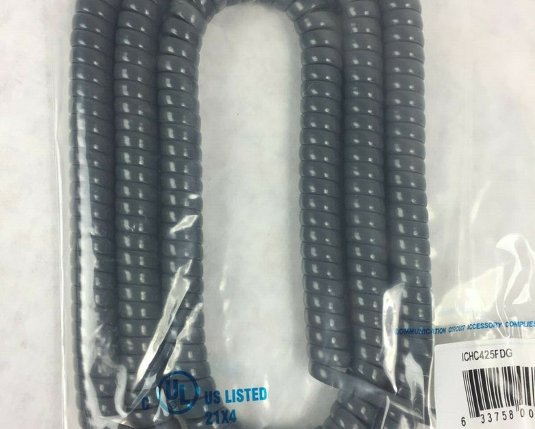 ICC Coiled Telephone Handset Cord 25' Dark Gray ICHC425FDG (Lot of 5)
