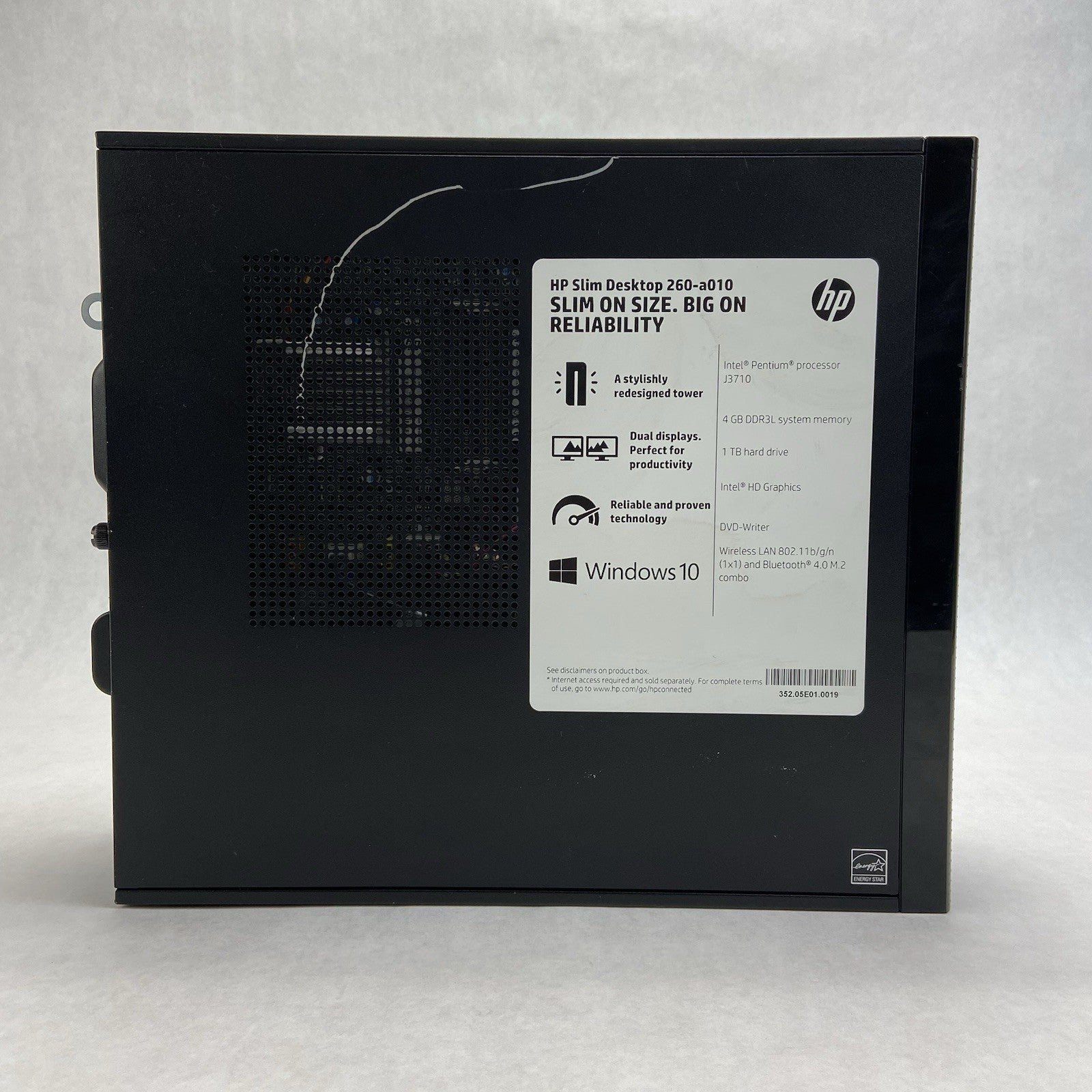 HP Slim 260-A010 USFF Intel Pentium J3710 1.6GHz 4GB RAM No HDD No OS No AC5