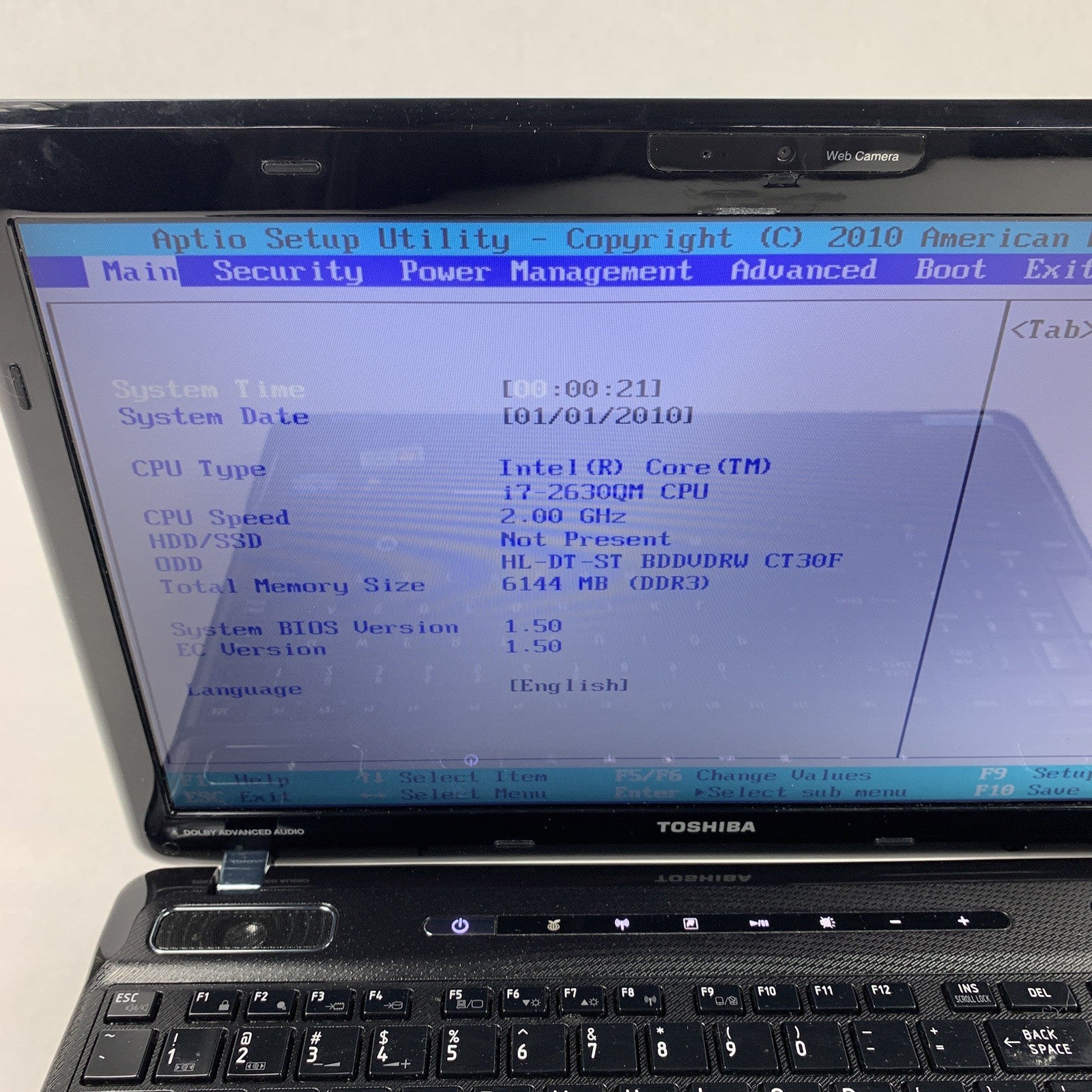 Toshiba Satellite A665-S5184x 15.6" i7-2630QM 2 GHz 6 GB Ram No OS No HDD No Bat