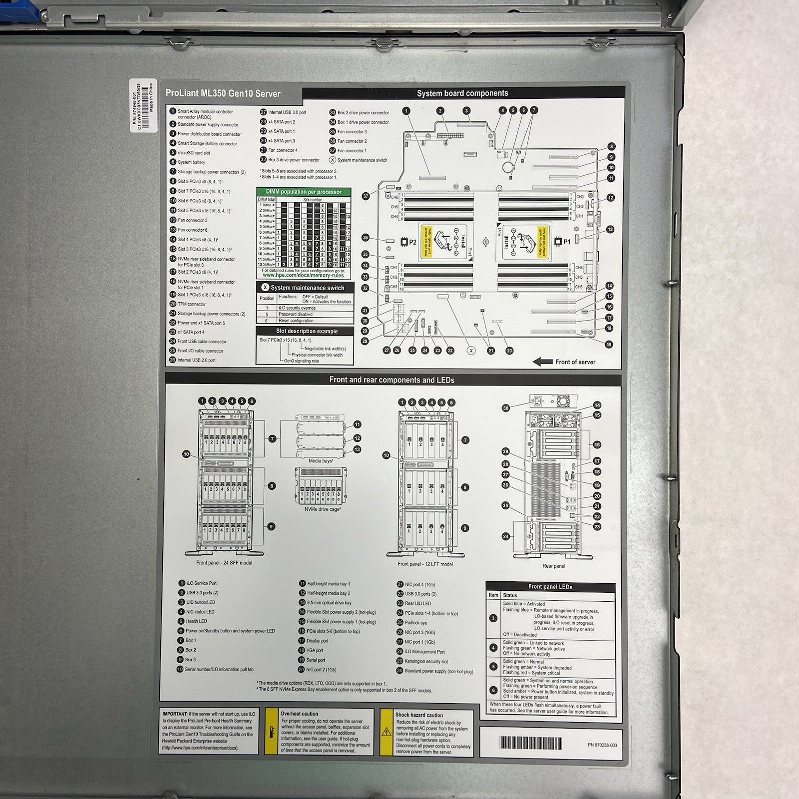 HP Proliant ML350 Gen10 Server Bare Bones Case No PSU11