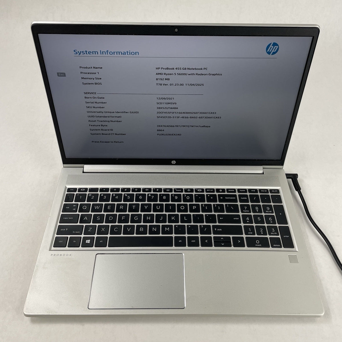 HP ProBook 455 G8 15.6" AMD Ryzen 5 5600U 2.30 GHz 8 GB RAM No SSD/OS/AC/Batt2