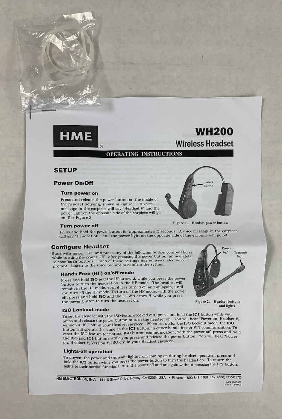 HME WH200 Wireless Intercom Headset For ClearCom DX200