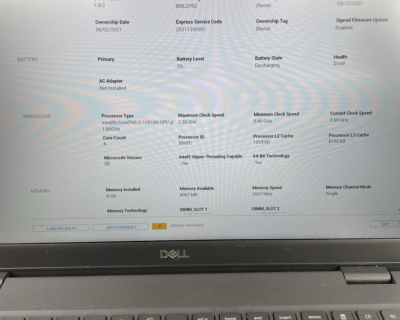 Dell Latitude 3510 15.6" i7-10510U 1.80 GHz 8 GB RAM No SSD/OS/AC