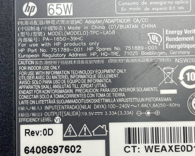 HP 65W Adapter Model TPC-LA58 Lot of 6 No Power Cord
