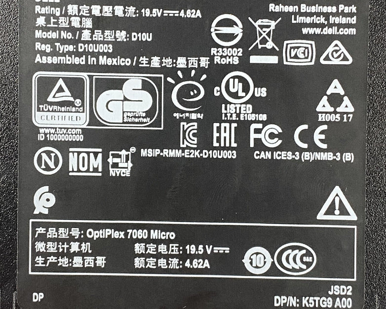 Dell OptiPlex 7060 Micro Intel Core i5-8500T 2.1GHz 8GB RAM No HDD OS Power Cord