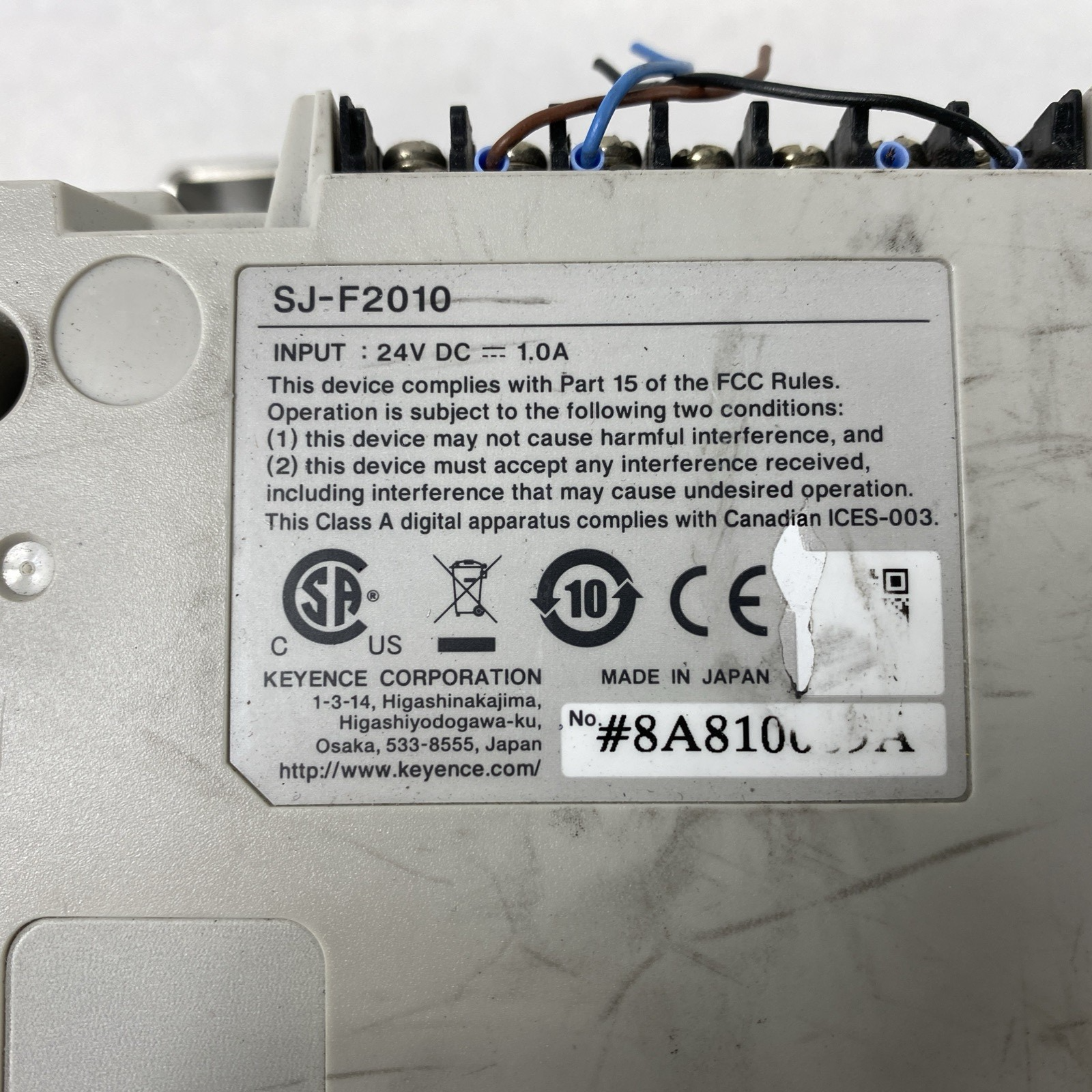 Keyence SJ-F2010 Electrostatic Discharge Blower 24V DC 1A Untested