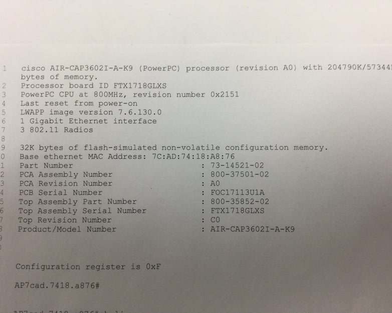 Cisco AIR-CAP3602I-A-K9 Aironet 802.11n AP with AIR-RM3000AC-A-K9