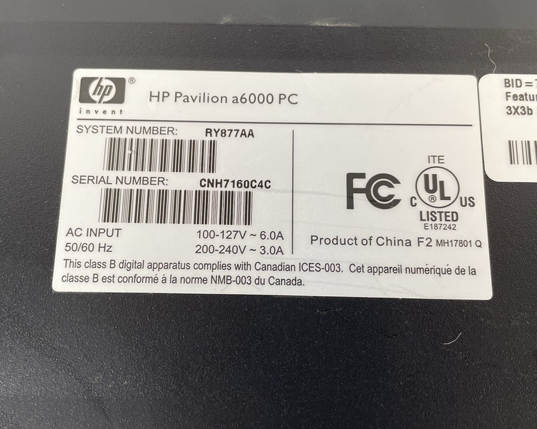 HP Pavilion A6045X MT Core 2 4400 2.00 GHz 2 GB RAM No HDD/OS