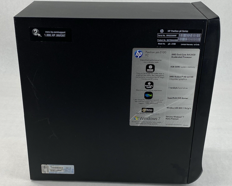 HP Pavilion P6-2100 MT AMD A4-3420 2.80GHz 4GB RAM No HDD No OS