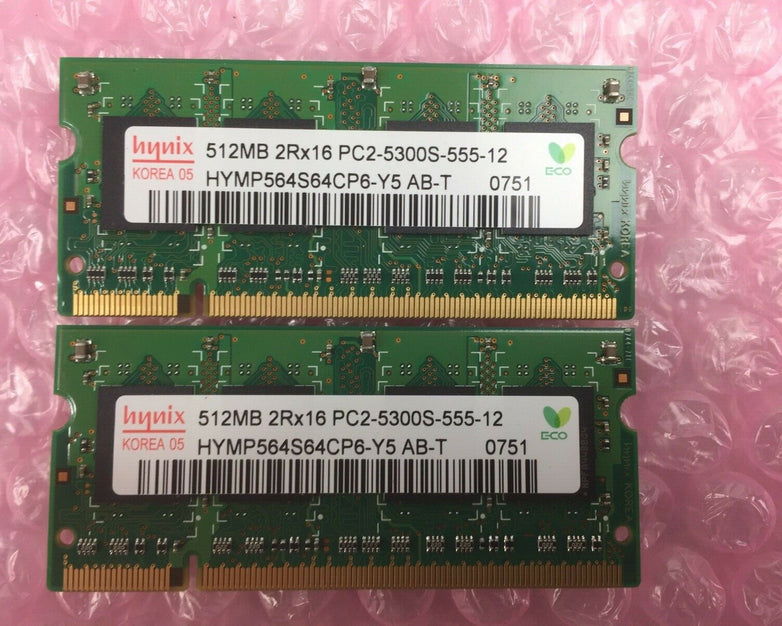 Lot of 2 Hynix 512MB 2Rx16 PC2-5300S-555-12 HYMP564S64CP6-Y5 AB-T 0751
