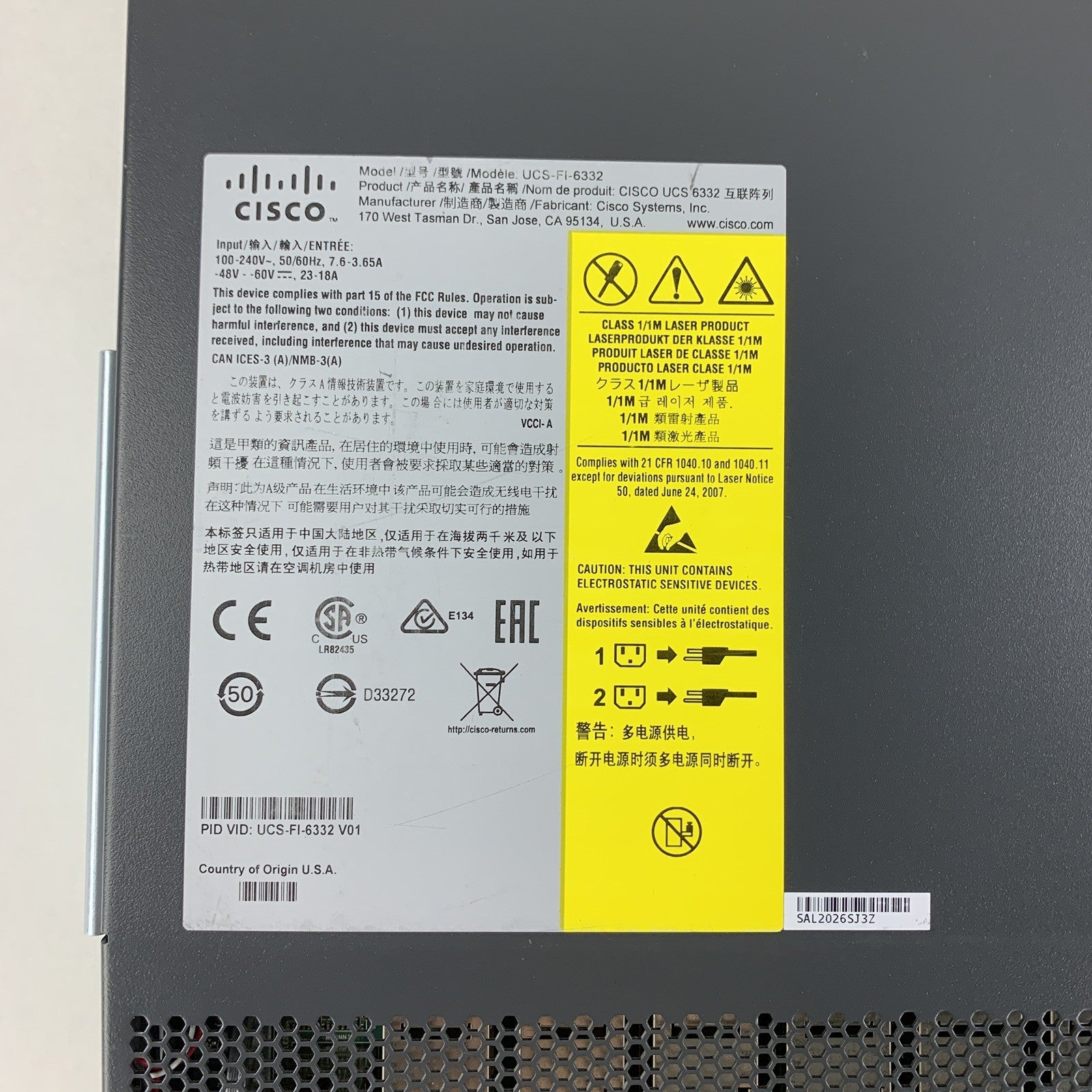 Cisco UCS-FI-6332 32-Port 40GbE Fabric Interconnect Switch Tested Reset