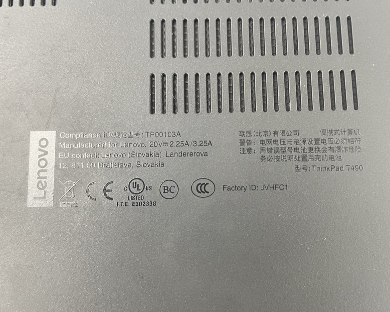 Lenovo ThinkPad T490 14" i5-8365U 1.60 GHz 8 GB RAM No SSD/OS/AC