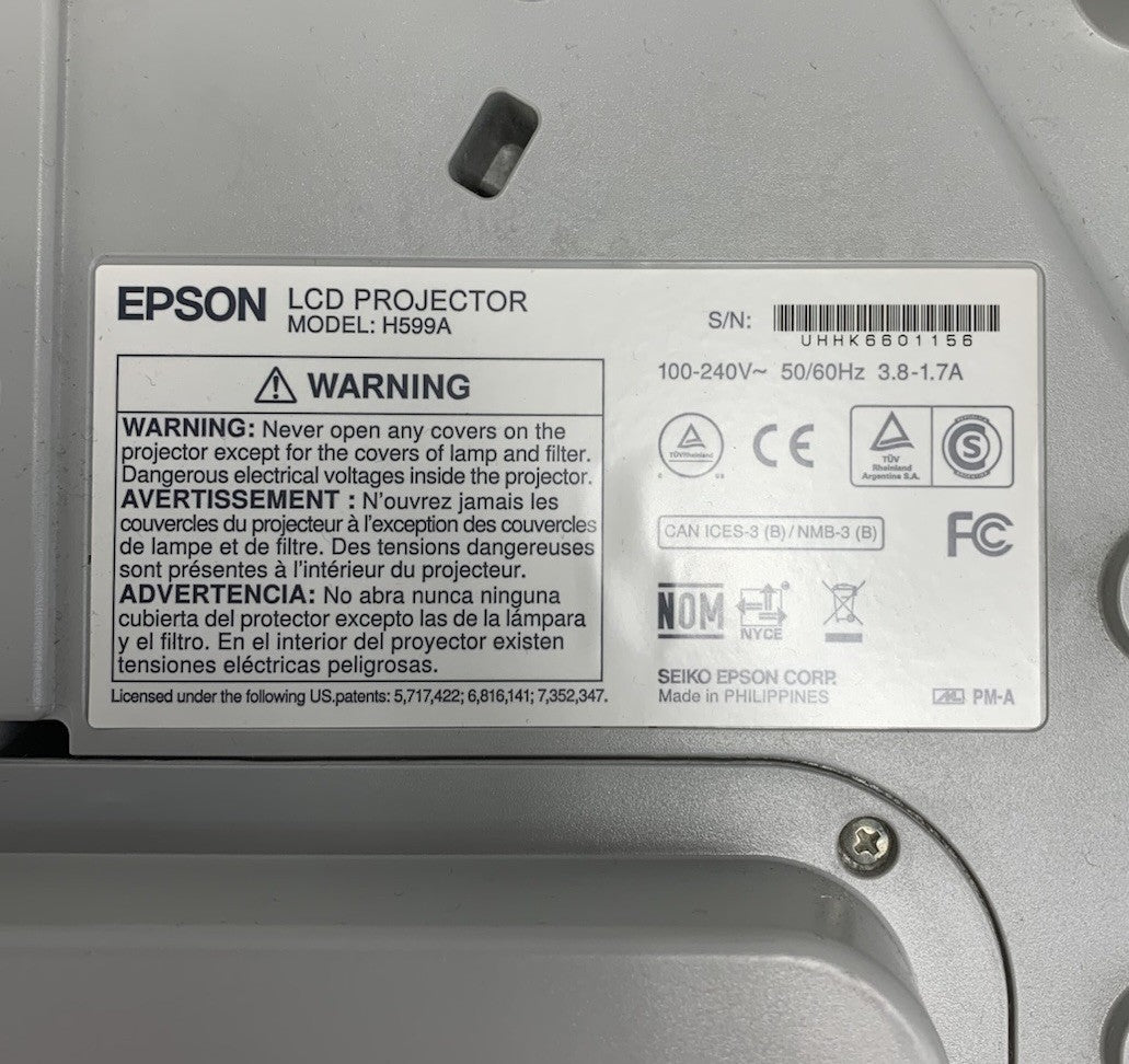Epson H599A BrightLink 595Wi LCD Lamp Projector 1153 Lamp Hours No Remote7