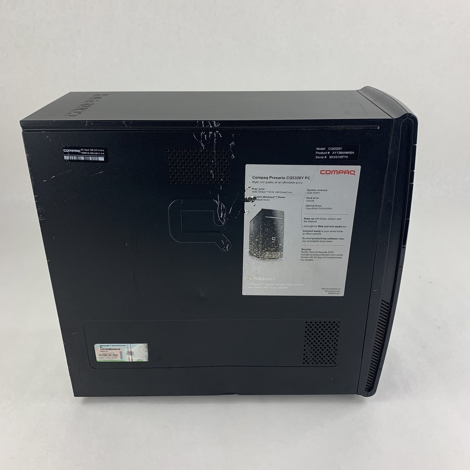 Compaq CQ5320y Desktop AMD Athlon II X2240 2.8 GHz 3 GB Ram No OS No HDD