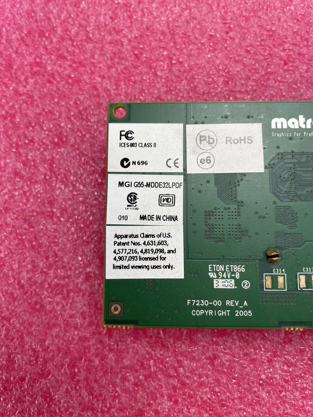 MATROX F7230-00 Rev-A PCI-Express DVI Graphics Card G55-MDDE32LPDF