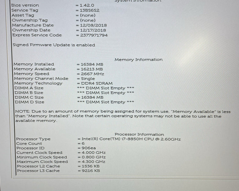 Dell Precision 7530 15.6" i7-8850H 2.60 GHz 16 GB RAM No SSD/OS/AC - READ