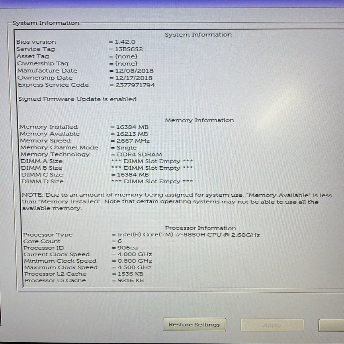 Dell Precision 7530 15.6" i7-8850H 2.60 GHz 16 GB RAM No SSD/OS/AC - READ2
