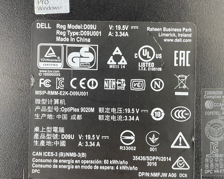 Dell Optiplex 9020M Micro i3-4160T 3.10 GHz 8 GB RAM W/AC No SSD/OS