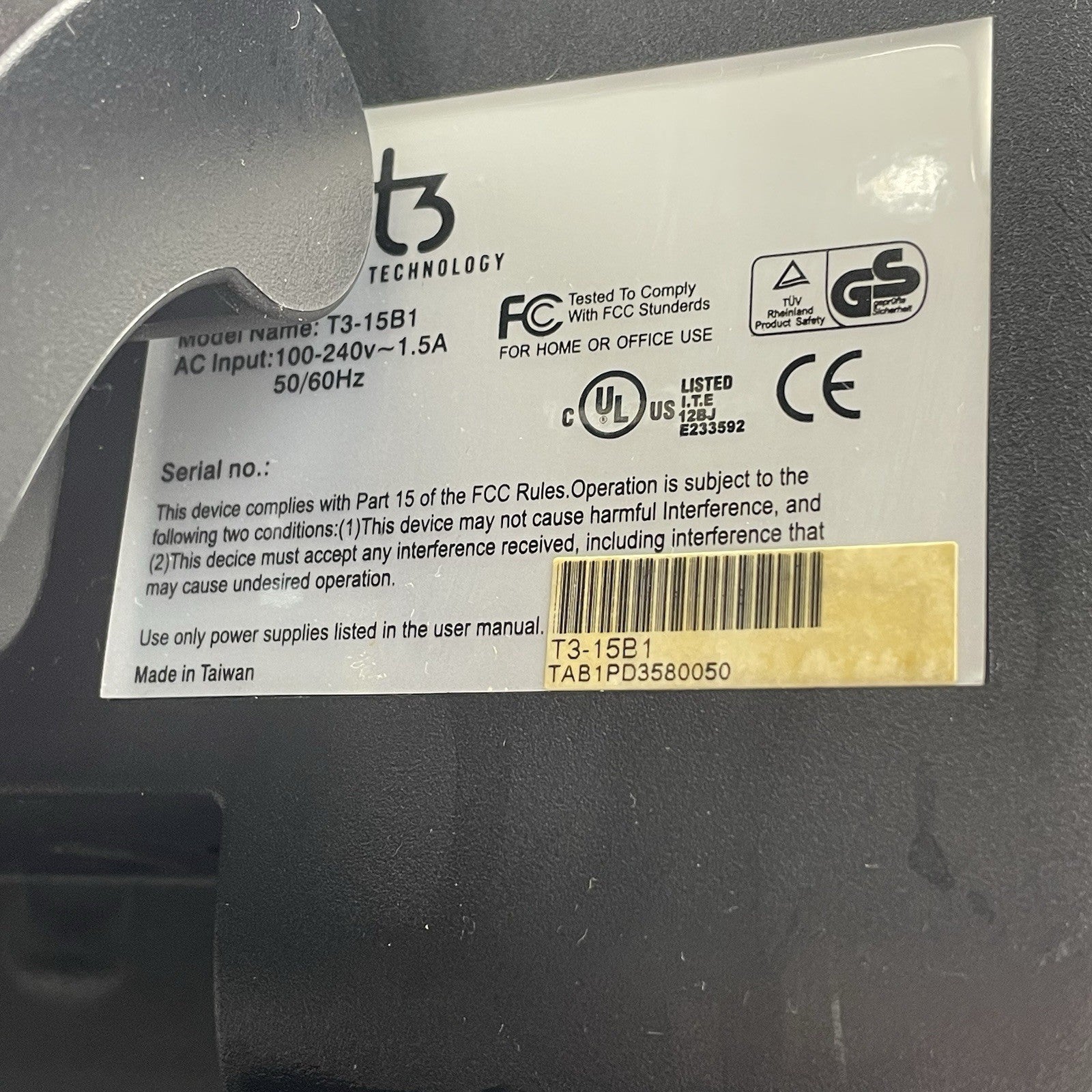 Trilogy T3-15B1 Touch Technology  Display Monitor For Parts