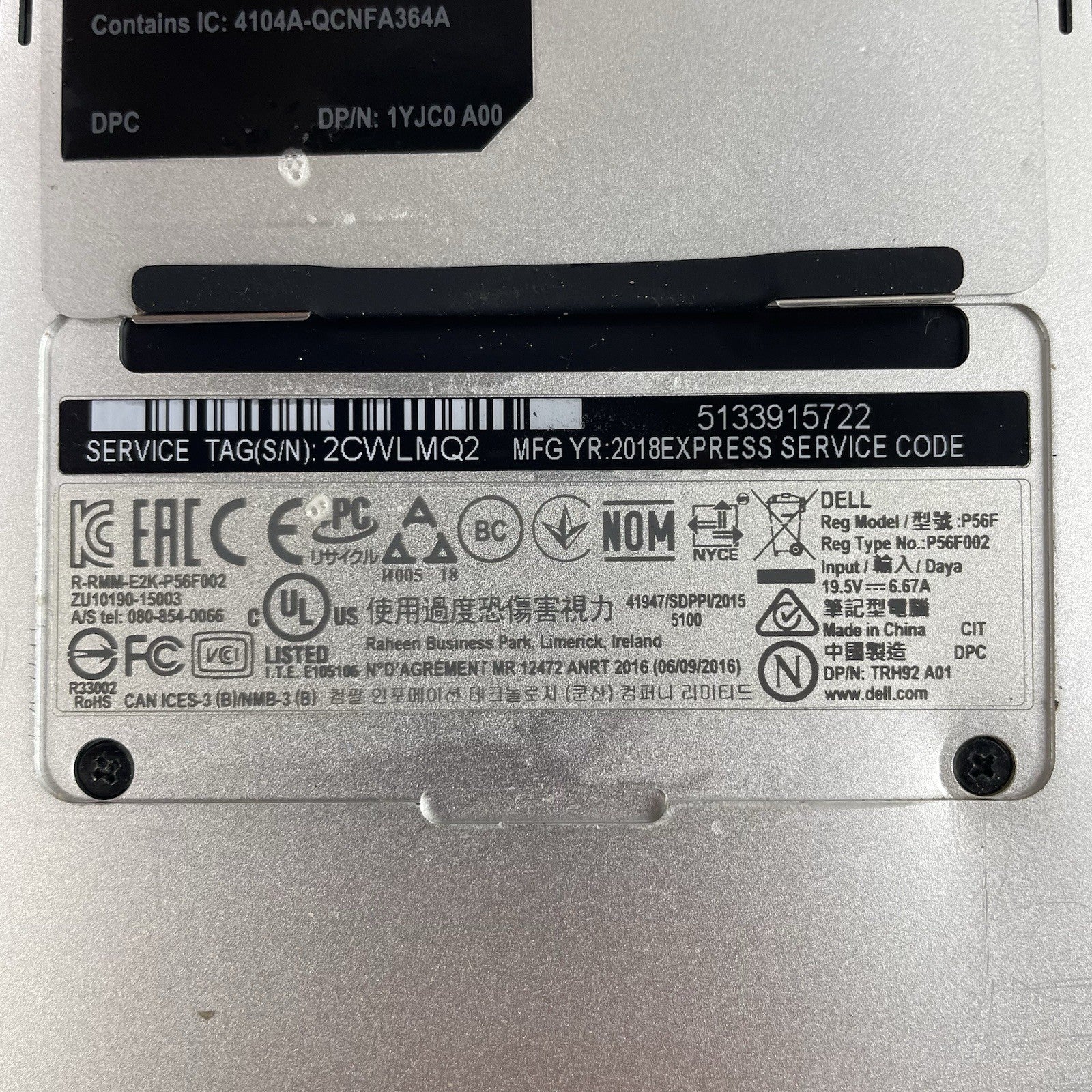 Dell XPS 15 9570 15.6" i5-8300H 2.30 GHz 8 GB RAM No SSD/OS/AC - Bent Bottom18