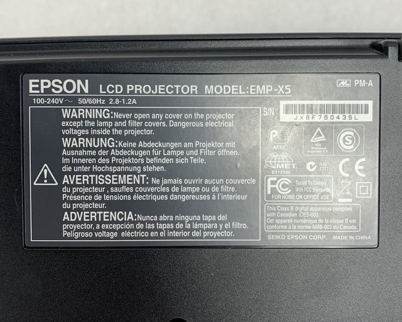 Epson EMP-X5 PowerLite 77c LCD Lamp Projector 1187 Lamp Hours No Remote