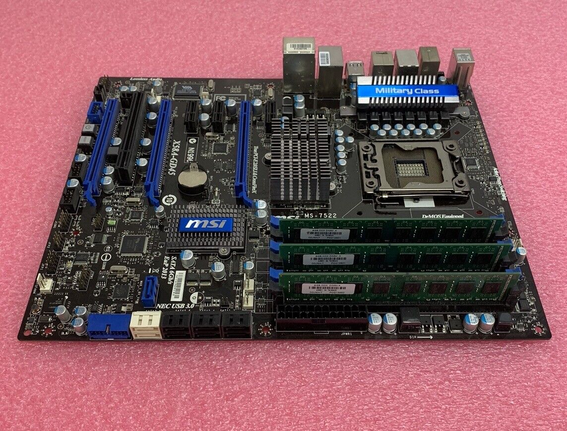 MSI X58A-GD45 Motherboard Intel 2.8GHz 16GB RAM w/Shield No CPU