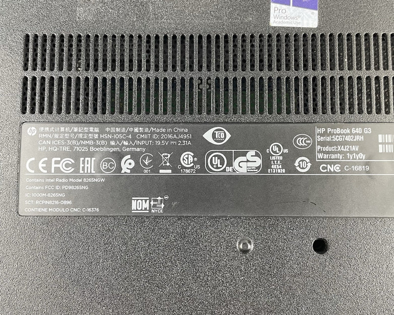HP ProBook 640 G3 14" i5-7200U 2.50 GHz 8 GB RAM No SSD/OS/AC/Batt - Bad Corner