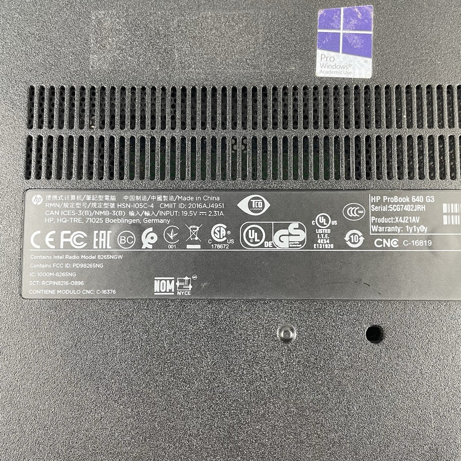 HP ProBook 640 G3 14" i5-7200U 2.50 GHz 8 GB RAM No SSD/OS/AC/Batt - Bad Corner15