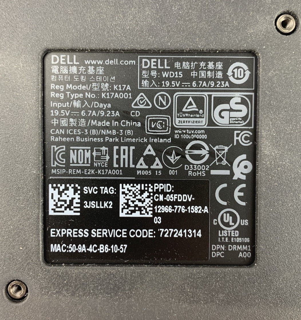 Dell WD15 K17A001 USB-C Docking Station (Lot of 2)10