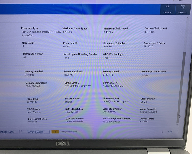Dell Latitude 5420 14" Laptop i7-1165G7 2.8 GHz 8 GB Ram No OS/SSD/AC No S Key
