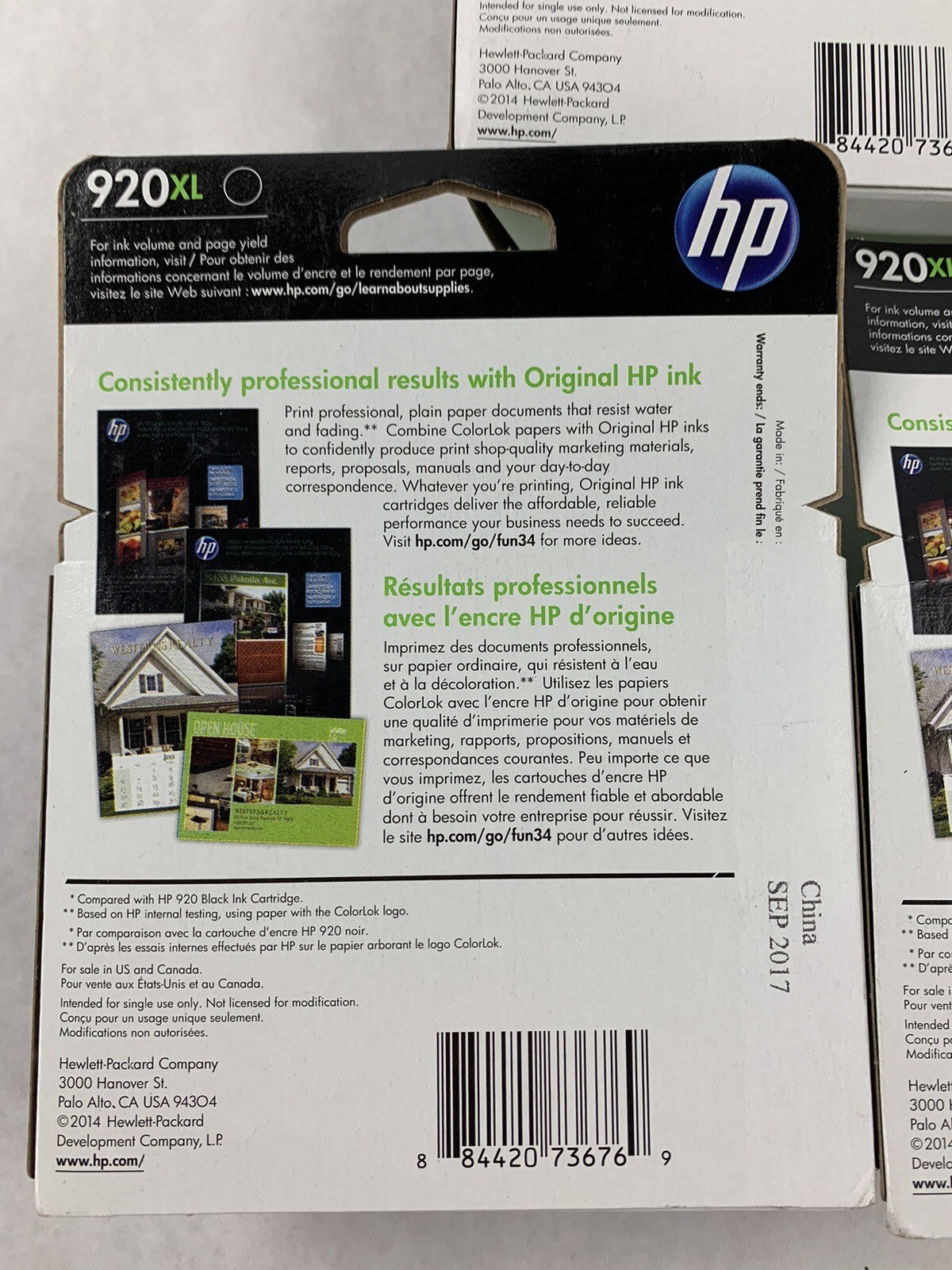 HP 920XL CD975AN Black Ink Cartridge EXP 9/17 (Lot of 3)