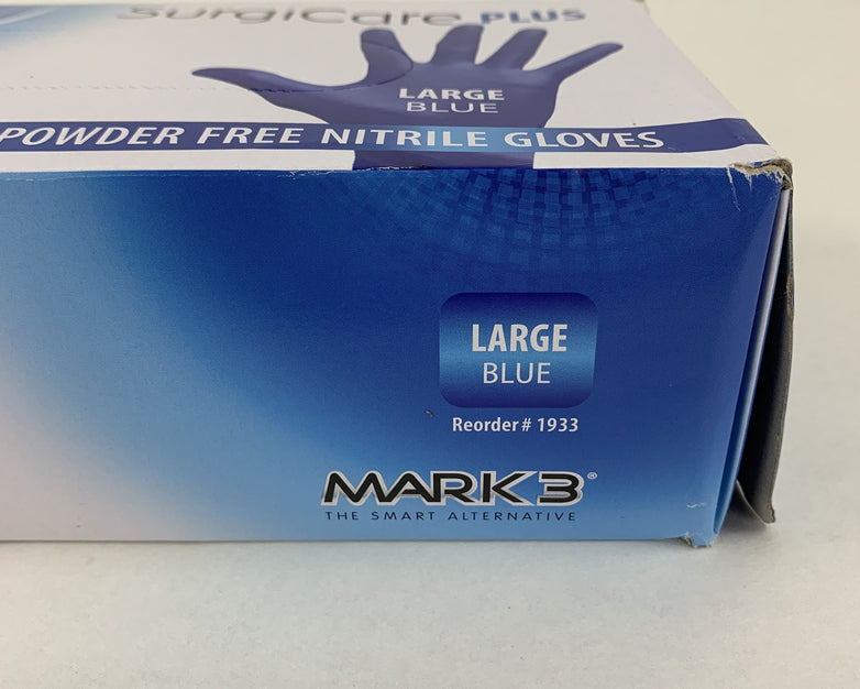 SurgiCare Plus Nitrile Exam Gloves Blue 200 Count Large  MARK3 1933 New