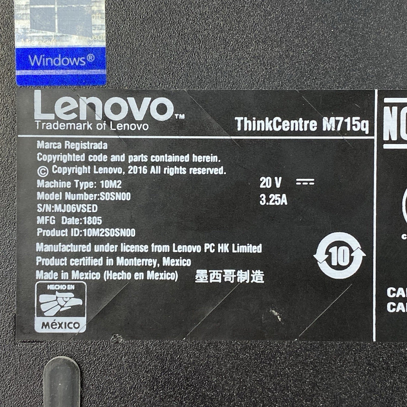 Lenovo ThinkCentre M715Q Micro AMD Pro A10-9700E 3GHz 8GB RAM No HDD/OS/AC