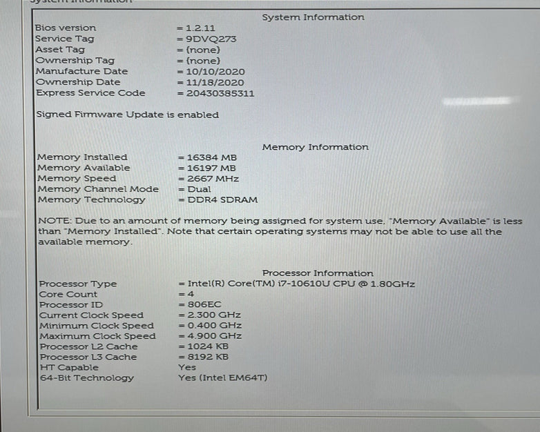 Dell Latitude 7410 14" i7-10610U 1.80 GHz 16 GB RAM No SSD/OS/AC/Batt