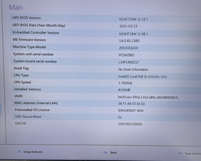 Lenovo ThinkPad T14 Gen 1 14" i5-10310U 1.70 GHz 8 GB RAM No SSD/OS/AC