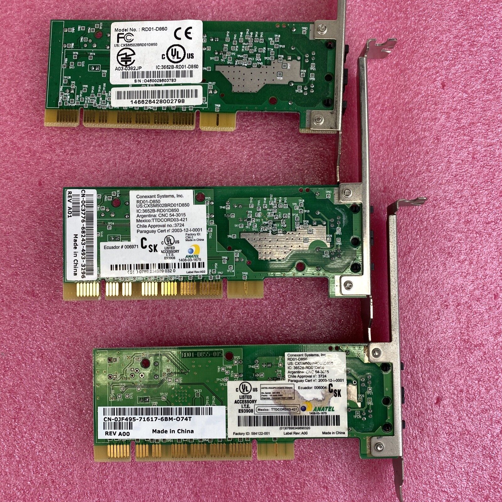 Anatel RD01-D850 Conexant 56k data fax modem PCI cards Lot of 3
