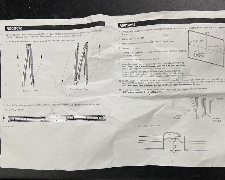 Da-Lite Fast-Fold Deluxe Projection Screen Frame - No Screen - Parts or Repair