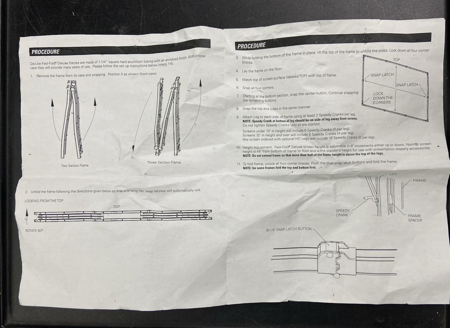 Da-Lite Fast-Fold Deluxe Projection Screen Frame - No Screen - Parts or Repair