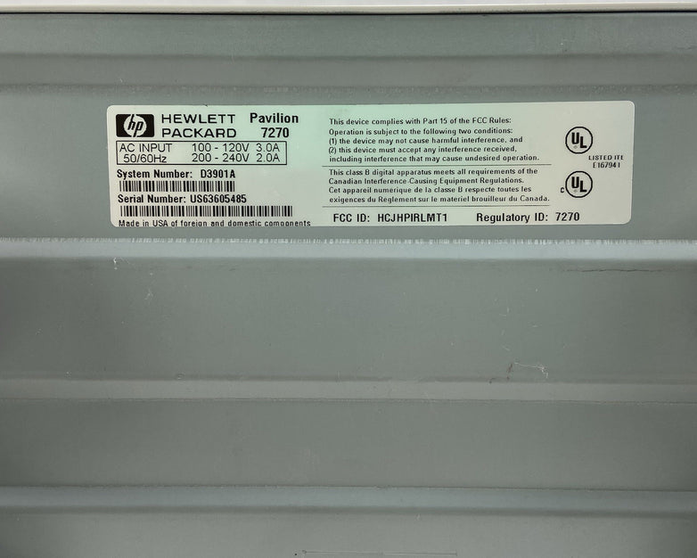 HP Pavilion 7270 MT Intel Pentium 166MHz 48MB RAM No HDD No OS