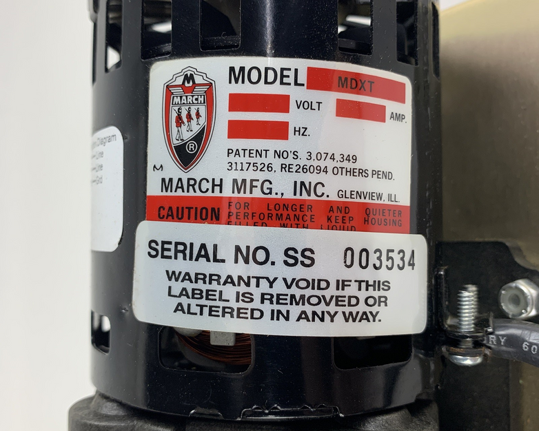 March MFG MDXT Centrifugal Magnetic Pump 1300/1550 RPM 50/60Hz SAE w/ Vessel