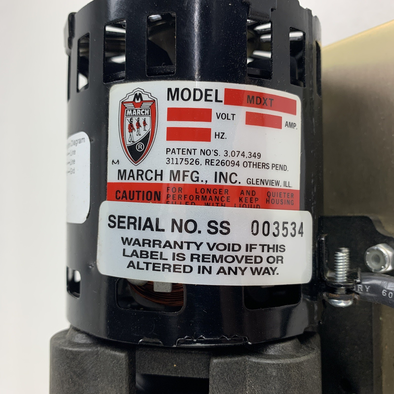 March MFG MDXT Centrifugal Magnetic Pump 1300/1550 RPM 50/60Hz SAE w/ Vessel