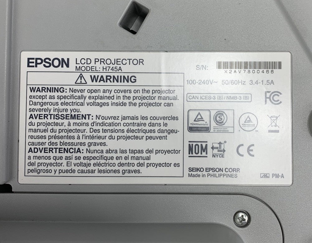 Epson H745A BrightLink 675W LCD Projector No Remote 1116 Lamp Hours