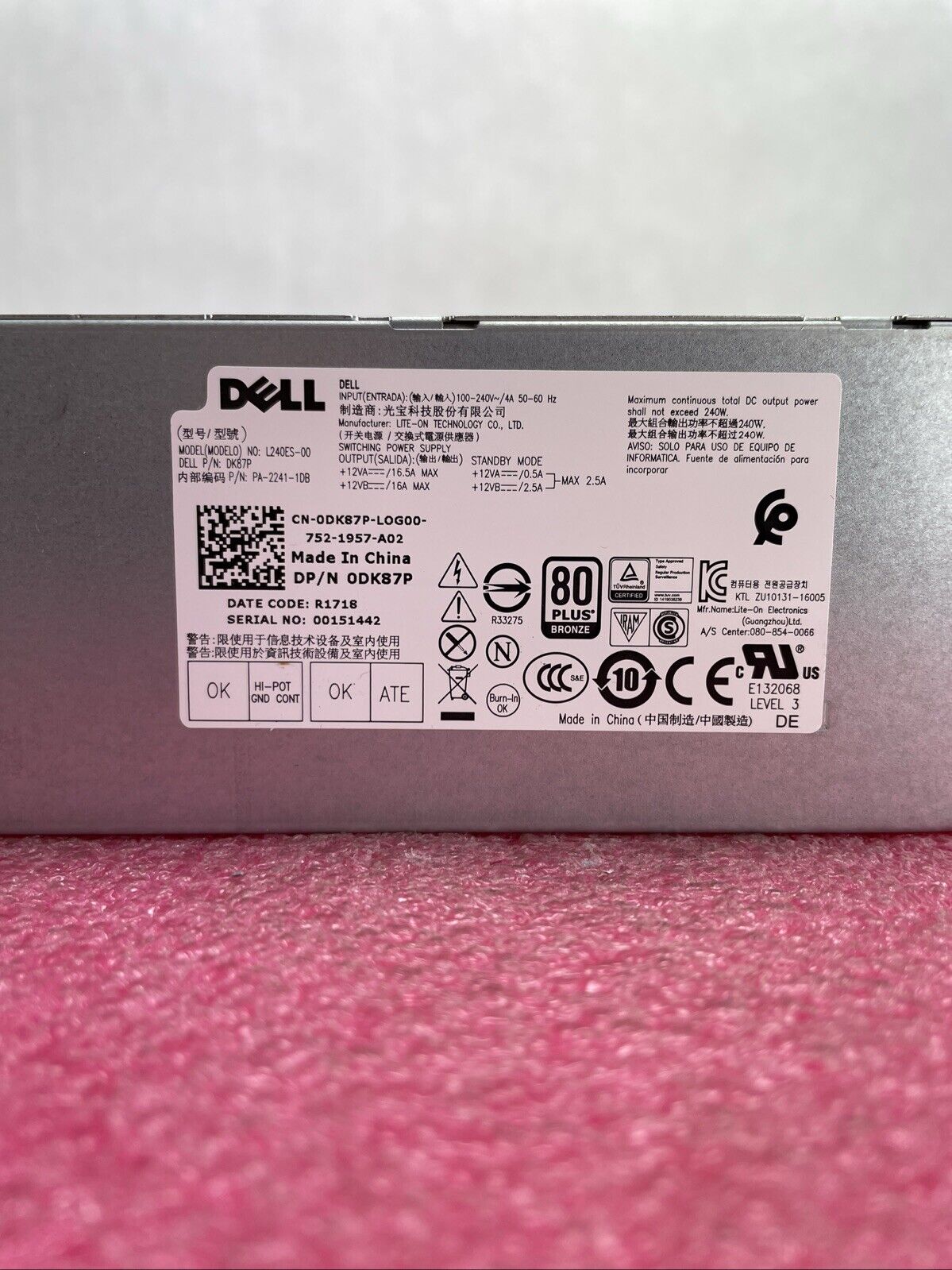 Dell L240ES-00 DK87P 240W Power Supply