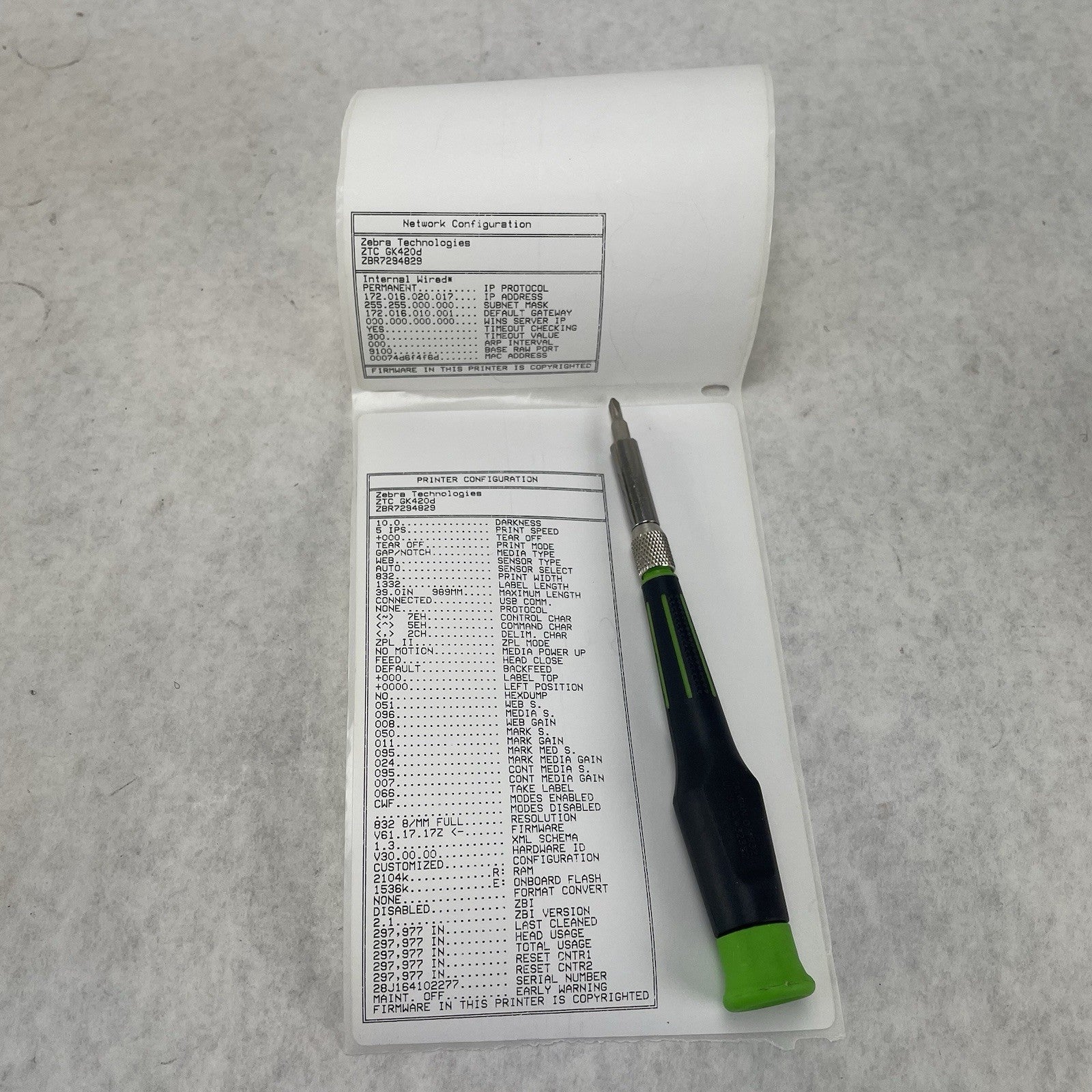 Zebra GK420D Direct Thermal Printer, Tested For Parts or Repair 297,991pgc7
