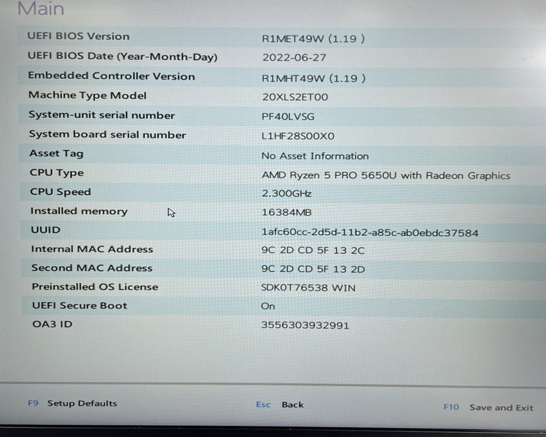 Lenovo ThinkPad T14 Gen2a 14" Ryzen5Pro 5650U 2.3GHz 16GB RAM No SSD/OS/AC- READ