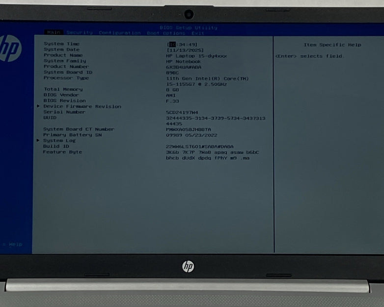 HP Laptop 15-dy4013dx Core i5-1155G7 2.50 GHz __ GB 15.6" RAM No HDD No OS