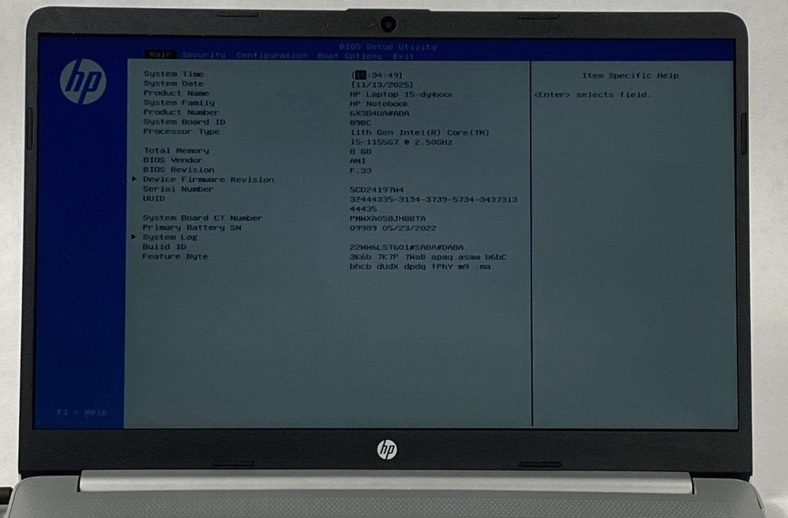 HP Laptop 15-dy4013dx Core i5-1155G7 2.50 GHz __ GB 15.6" RAM No HDD No OS