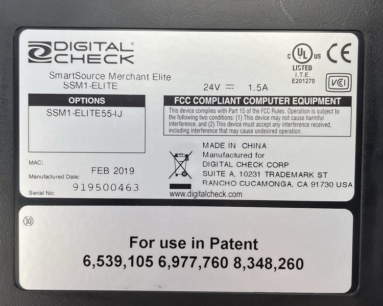 Check Smart SSM1-ELITE55-IJ  Source Check Scanner Tested No Ink Housing/Rollers