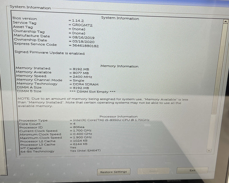 Dell Latitude 3390 13.3" i5-8350U 1.70 GHz 8 GB RAM No SSD/OS/AC/Batt