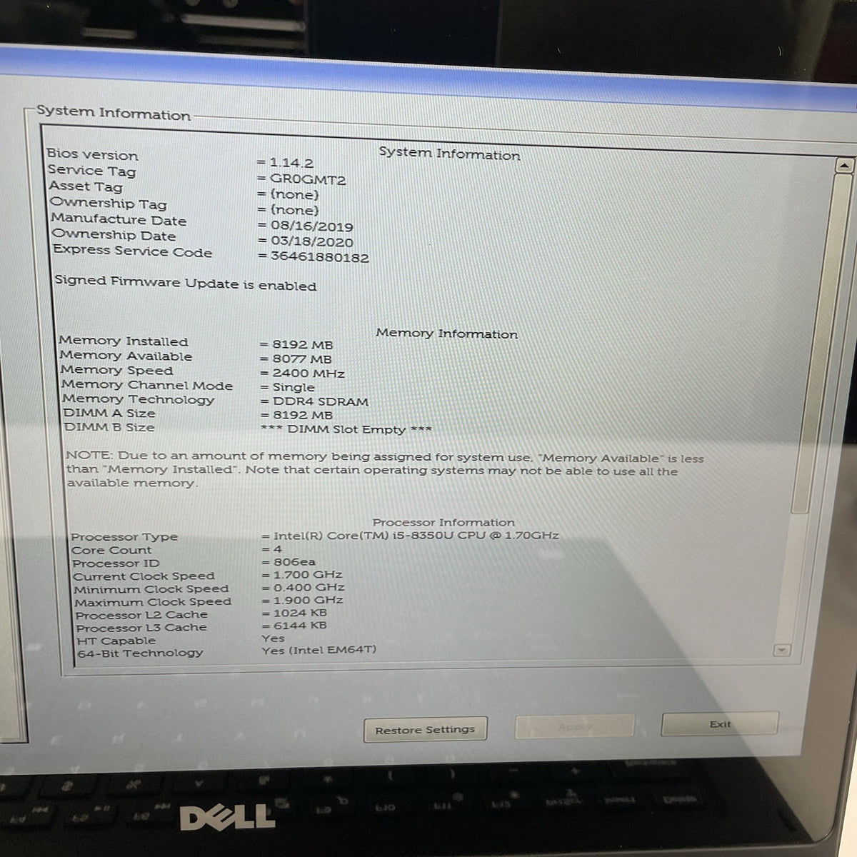 Dell Latitude 3390 13.3" i5-8350U 1.70 GHz 8 GB RAM No SSD/OS/AC/Batt4